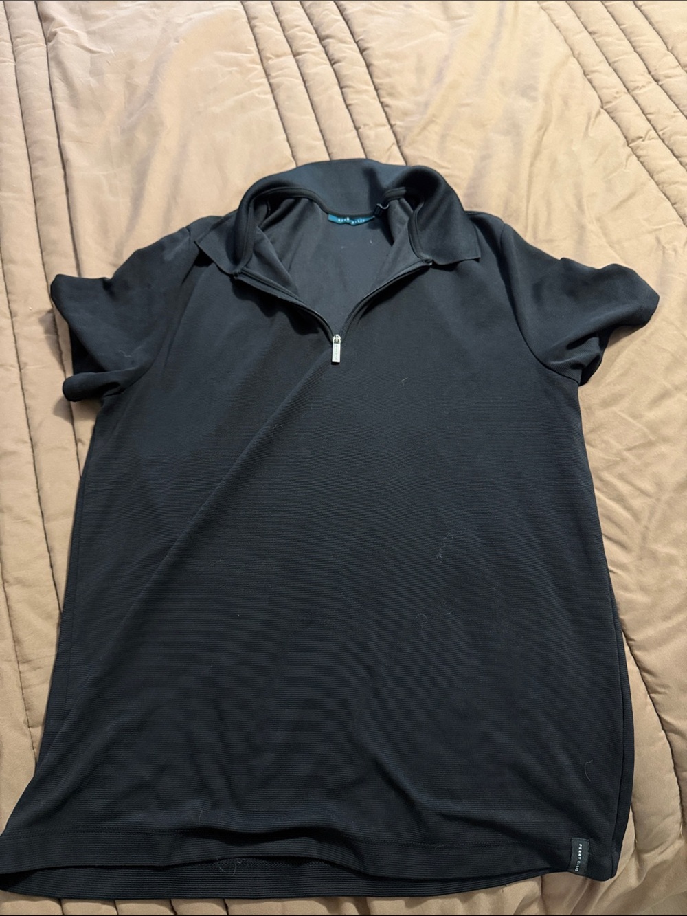 Perry Ellis Black Short-Sleeve Quarter-Zip Polo
